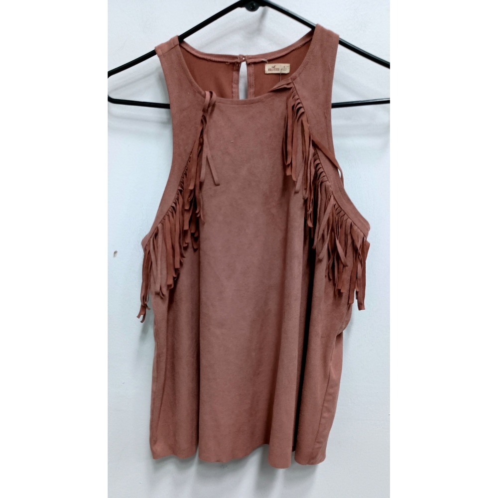 Hollister Boho Festival Tank Top Womens Medium Beige Faux Suede‎ Fringe